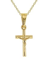 outstanding teensy gold Jesus Christ cross kids necklace